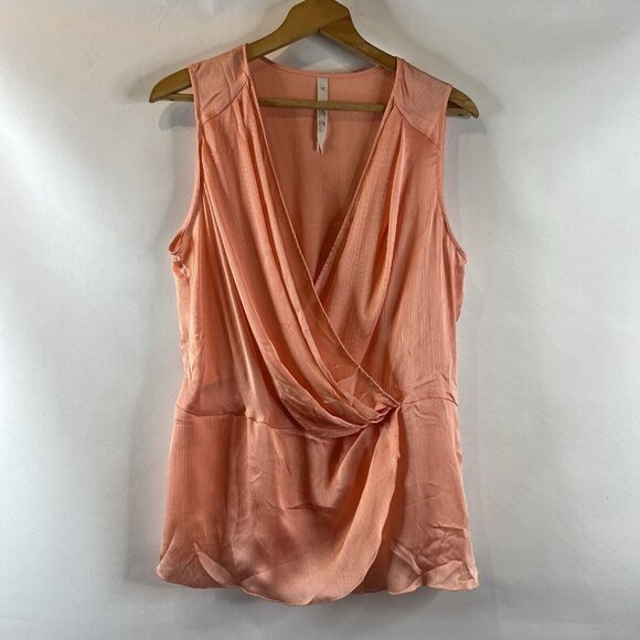 Melissa McCarthy Seven7 Blouse Top Size 1X Sleeveless V-Neck Satin Pink/ Peach - Picture 2 of 10